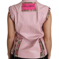 Pink Zippered Lamb Sleeveless Vest Leather Jacket