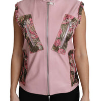 Pink Zippered Lamb Sleeveless Vest Leather Jacket