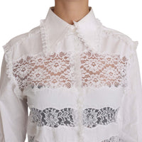 White Frill Lace Inset Poplin Tops Blouse Shirt