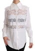 White Frill Lace Inset Poplin Tops Blouse Shirt