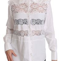 White Frill Lace Inset Poplin Tops Blouse Shirt