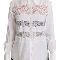 White Frill Lace Inset Poplin Tops Blouse Shirt