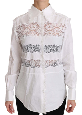 White Frill Lace Inset Poplin Tops Blouse Shirt
