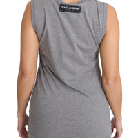 Gray Tank Top Crystal Sequined Heart  T-shirt