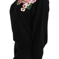 Black Cashmere Wool Floral Top Sweater