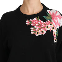 Black Cashmere Wool Floral Top Sweater