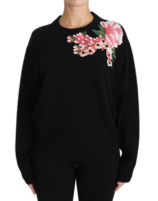 Black Cashmere Wool Floral Top Sweater