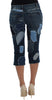 Stretch Blue Patchwork Jeans Shorts