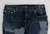 Stretch Blue Patchwork Jeans Shorts