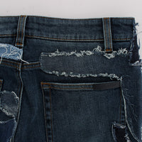 Stretch Blue Patchwork Jeans Shorts