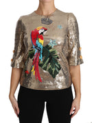 Gold Sequined Parrot Crystal Blouse
