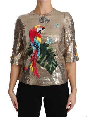 Gold Sequined Parrot Crystal Blouse