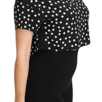 Black Polka Dotted Silk Cropped Top