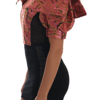 Pink Puff Sleeve  Brocade Cropped Top