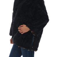 Black Lamb Leopard Print Fur Coat Jacket