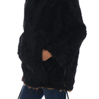 Black Lamb Leopard Print Fur Coat Jacket