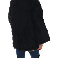 Black Lamb Leopard Print Fur Coat Jacket