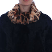 Black Lamb Leopard Print Fur Coat Jacket