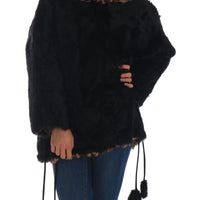 Black Lamb Leopard Print Fur Coat Jacket
