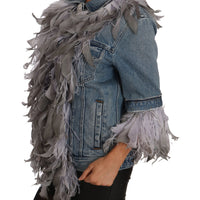 Denim Jacket Feathers Embellished Buttons