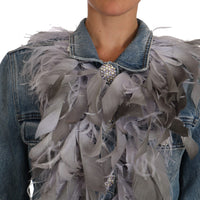 Denim Jacket Feathers Embellished Buttons