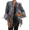 Denim Jacket Feathers Embellished Buttons