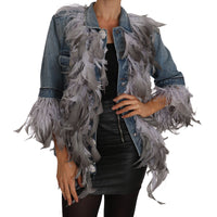 Denim Jacket Feathers Embellished Buttons