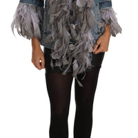 Denim Jacket Feathers Embellished Buttons