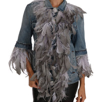 Denim Jacket Feathers Embellished Buttons