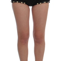 Black Crystal Sequined Mini Shorts