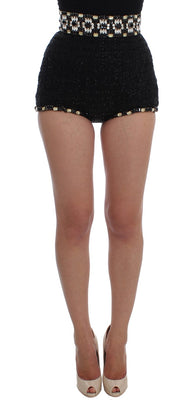 Black Crystal Sequined Mini Shorts