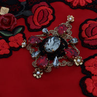 Red Silk Roses Crystal Mini Shorts