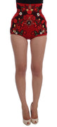 Red Silk Roses Crystal Mini Shorts