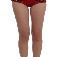 Red Silk Crystal Roses Shorts