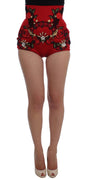 Red Silk Crystal Roses Shorts