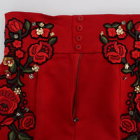 Red Silk Crystal Roses Shorts