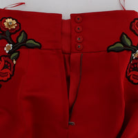 Red Silk Crystal Roses Shorts