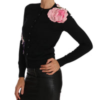 Black Cashmere Cardigan Floral Sweater