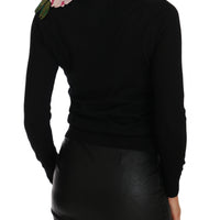 Black Cashmere Cardigan Floral Sweater
