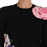 Black Cashmere Cardigan Floral Sweater