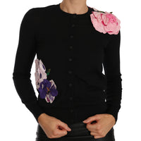 Black Cashmere Cardigan Floral Sweater