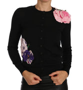 Black Cashmere Cardigan Floral Sweater