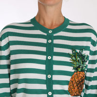 Pineapple Embellished Cardigan Striped Sweater