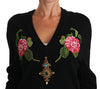 Black Rose Floral Crystal Cashmere Sweater