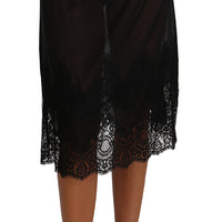 Black Silk Lace Floral Skirt