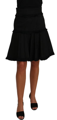 A-Line Black Fringes Pleated Skirt