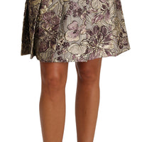 A-Line Mini Floral Print Jaquard Skirt