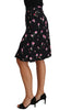 Black Rose Print Floral Knee Length Skirt