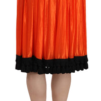 Orange High Waist Knee Length Skirt
