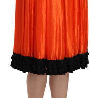Orange High Waist Knee Length Skirt